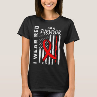 Red Ribbon Heart Disease Overlevende Amerikaanse v T-shirt