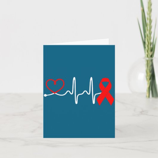 Red Ribbon Heartbeat Design For Heart Disease Awar Kaart (Voorkant)