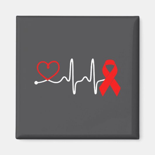 Red Ribbon Heartbeat Design For Heart Disease Awar Magneet (Voorkant)