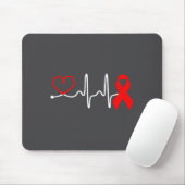 Red Ribbon Heartbeat Design For Heart Disease Awar Muismat (Met muis)