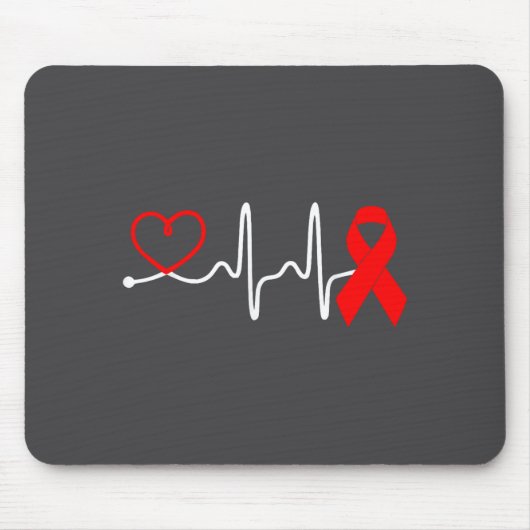Red Ribbon Heartbeat Design For Heart Disease Awar Muismat (Voorkant)
