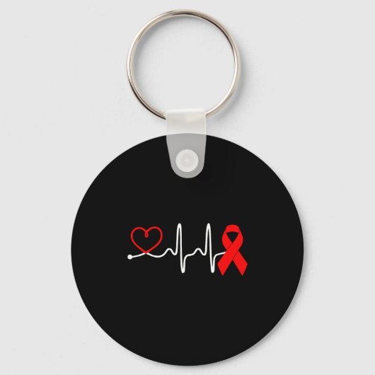 Red Ribbon Heartbeat Design For Heart Disease Awar Sleutelhanger (Voorkant)