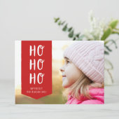 Red Ribbon Ho Ho Prettige feestdagen Foto Feestdagenkaart (Staand voorkant)