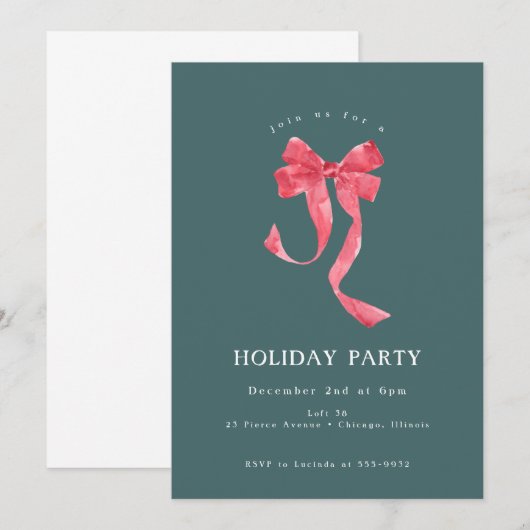 Red Ribbon Holiday Corporate Kerstparty Kaart (Voorkant / Achterkant)