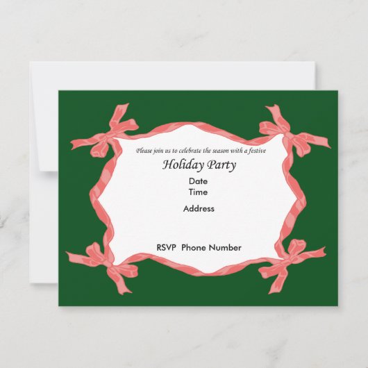 Red Ribbon Holiday Party Invitation Kaart (Voorkant)