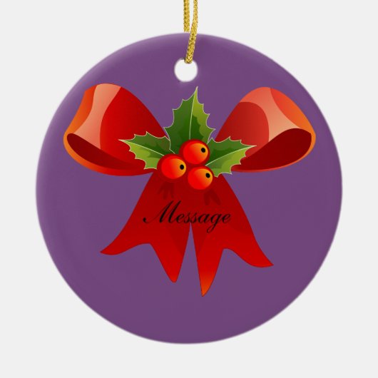 Red Ribbon Holly Thunder_Cove Keramisch Ornament (Voorkant)