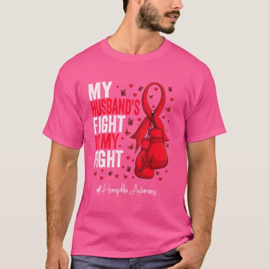 Red Ribbon Husband Hemofilie Bewustzijn T-shirt (Voorkant)
