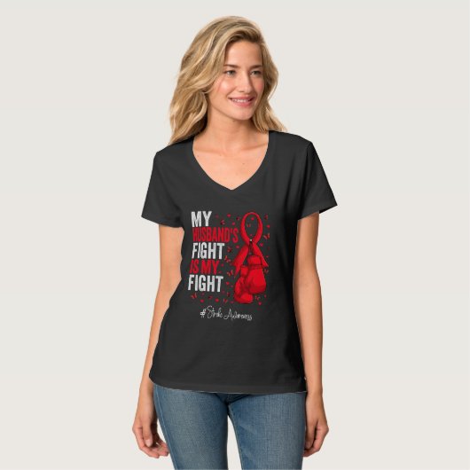 Red Ribbon Husband Stroke Awareness T-shirt (Voorkant volledig)