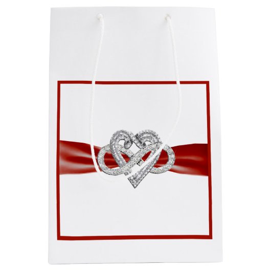 Red Ribbon Infinity Heart Gift Bag Medium Cadeauzakje (Voorkant)
