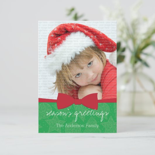 Red Ribbon kerstfeestdag — Fotokaart Kaart (Staand voorkant)