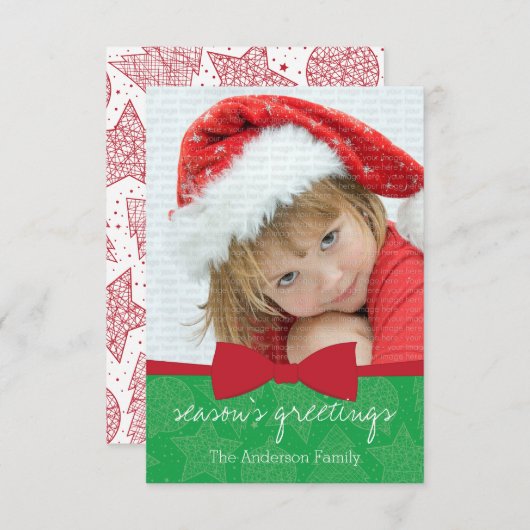 Red Ribbon kerstfeestdag — Fotokaart Kaart (Voorkant / Achterkant)