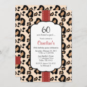 Red Ribbon Leopard Print 60th Birthday Invitations Kaart (Voorkant / Achterkant)