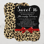 Red Ribbon Leopard Print Bow Sweet 16th Birthday Kaart (Voorkant / Achterkant)