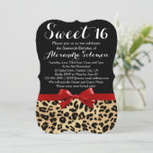 Red Ribbon Leopard Print Bow Sweet 16th Birthday Kaart (Staand voorkant)