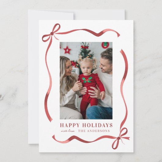 Red Ribbon Lijst Prettige feestdagen Feestdagenkaart (Voorkant)