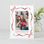 Red Ribbon Lijst Prettige feestdagen Feestdagenkaart (Staand voorkant)