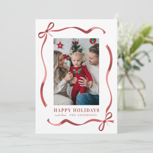 Red Ribbon Lijst Prettige feestdagen Feestdagenkaart (Staand voorkant)