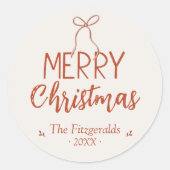 Red Ribbon Merry Christmas Custom Ronde Sticker (Voorkant)