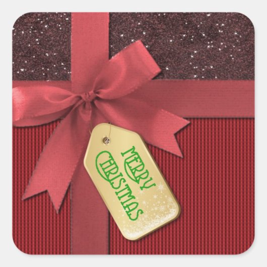 Red Ribbon Merry kerstcadeau Vierkante Sticker (Voorkant)