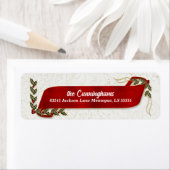 Red Ribbon met Holly en Berries Holiday Adres Etiket (Insitu)