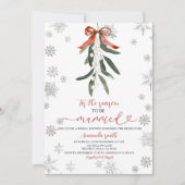 Red Ribbon Mistletoe Snowflakes Bridal Shower Kaart (Voorkant)