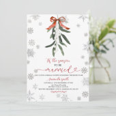 Red Ribbon Mistletoe Snowflakes Bridal Shower Kaart (Staand voorkant)