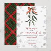 Red Ribbon Mistletoe Snowflakes Bridal Shower Kaart (Voorkant / Achterkant)