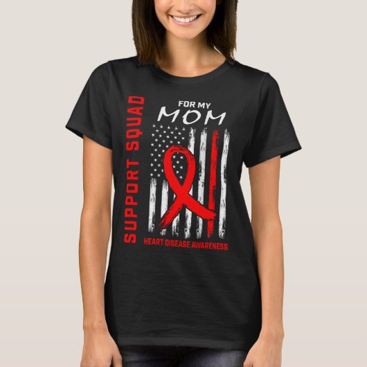 Red Ribbon Mom Heart Disease Awareness Flag Graphi T-shirt (Voorkant)