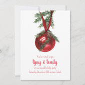 Red Ribbon Ornament Tipsy & Toasty Party Feestdagenkaart (Voorkant)