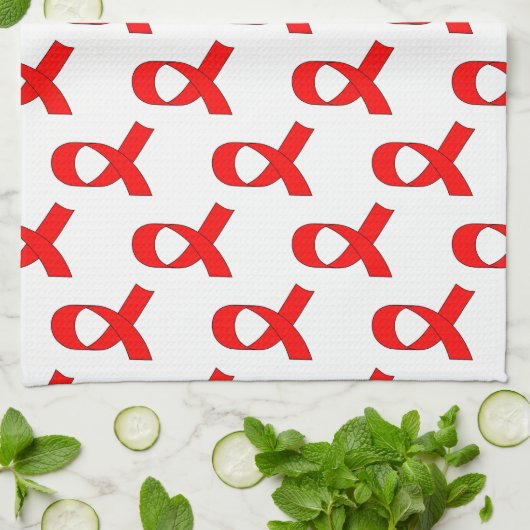 Red Ribbon Pattern Theedoek (Gevouwen)