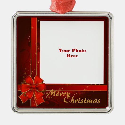Red Ribbon Photo Lijst Metalen Ornament (Voorkant)