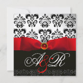 RED RIBBON RUBY WHITE BLACK DAMASK MONOGRAM KAART (Voorkant)