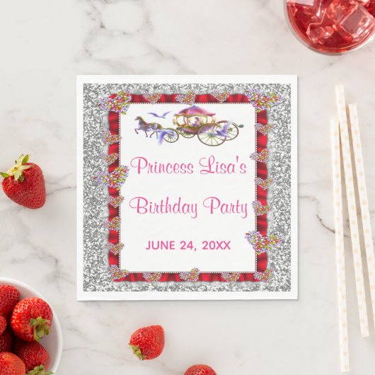 Red Ribbon Silver Glitter Royal Princess Birthday Servet (Insitu)