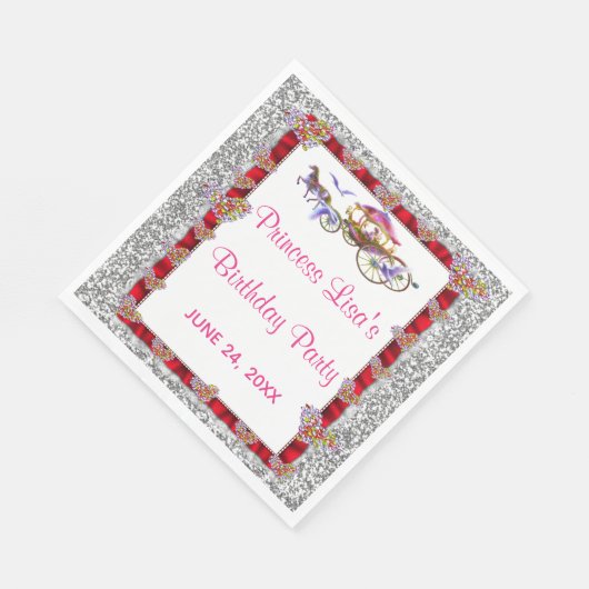 Red Ribbon Silver Glitter Royal Princess Birthday Servet (Hoek)