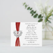 Red Ribbon Silver Swans Bridal Shower Invitation Kaart (Staand voorkant)