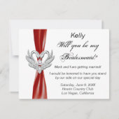 Red Ribbon Silver Swans Bridesmaid Kaart (Voorkant)