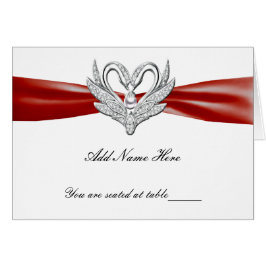 Red Ribbon Silver Swans Folted Table Place Card