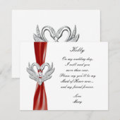 Red Ribbon Silver Swans Maid of Honor Kaart (Voorkant / Achterkant)