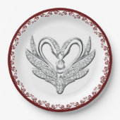 Red Ribbon Silver Swans Paper Bord (Voorkant)