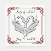 Red Ribbon Silver Swans Paper Napkins Servetten (Voorkant)