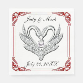 Red Ribbon Silver Swans Paper Napkins Servetten