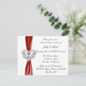 Red Ribbon Silver Swans Rehearsal Dinner Invite Kaart (Staand voorkant)