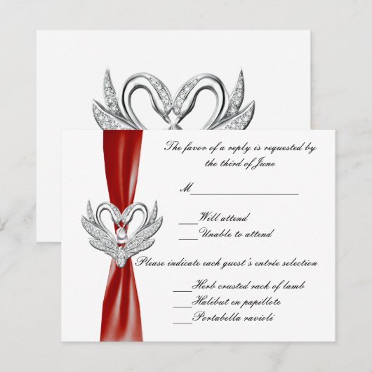 Red Ribbon Silver Swans Response Kaart (Voorkant / Achterkant)