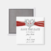 Red Ribbon Silver Swans sparen de Datum Magnet (Voorkant / Achterkant)