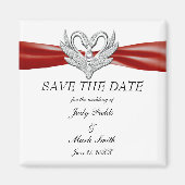 Red Ribbon Silver Swans sparen de Datum Magnet (Voorkant)