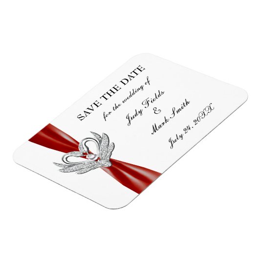 Red Ribbon Silver Swans sparen de Datum Magnet Magneet (Linkerzijde)