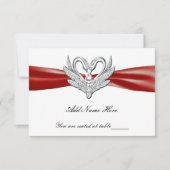 Red Ribbon Silver Swans Table Place Card Kaart (Voorkant)