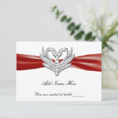 Red Ribbon Silver Swans Table Place Card Kaart (Staand voorkant)