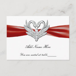 Red Ribbon Silver Swans Table Place Card Kaart