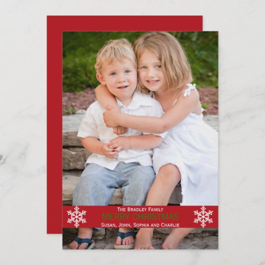 Red Ribbon Snowflake kerstkaart (Voorkant / Achterkant)